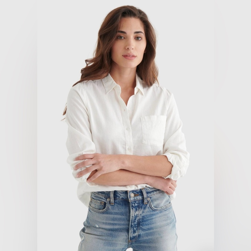 Lucky Brand Women’s White Classic Fit Linen Blend Button Down